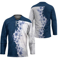 Hawaii Hibiscus Flowers Hockey Jersey Blue Polynesian Pattern