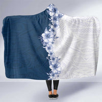 Hawaii Hibiscus Flowers Hooded Blanket Blue Polynesian Pattern
