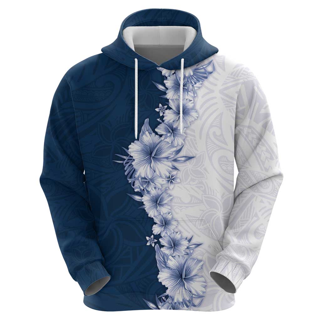 Hawaii Hibiscus Flowers Hoodie Blue Polynesian Pattern