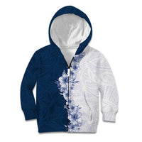 Hawaii Hibiscus Flowers Kid Hoodie Blue Polynesian Pattern
