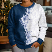 Hawaii Hibiscus Flowers Kid Ugly Christmas Sweater Blue Polynesian Pattern LT05 - Polynesian Pride
