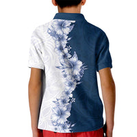 Hawaii Hibiscus Flowers Kid Polo Shirt Blue Polynesian Pattern