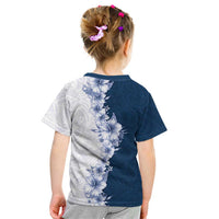 Hawaii Hibiscus Flowers Kid T Shirt Blue Polynesian Pattern