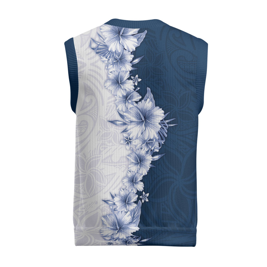 Hawaii Hibiscus Flowers Christmas Knitted V-Neck Vest Blue Polynesian Pattern LT05 - Polynesian Pride