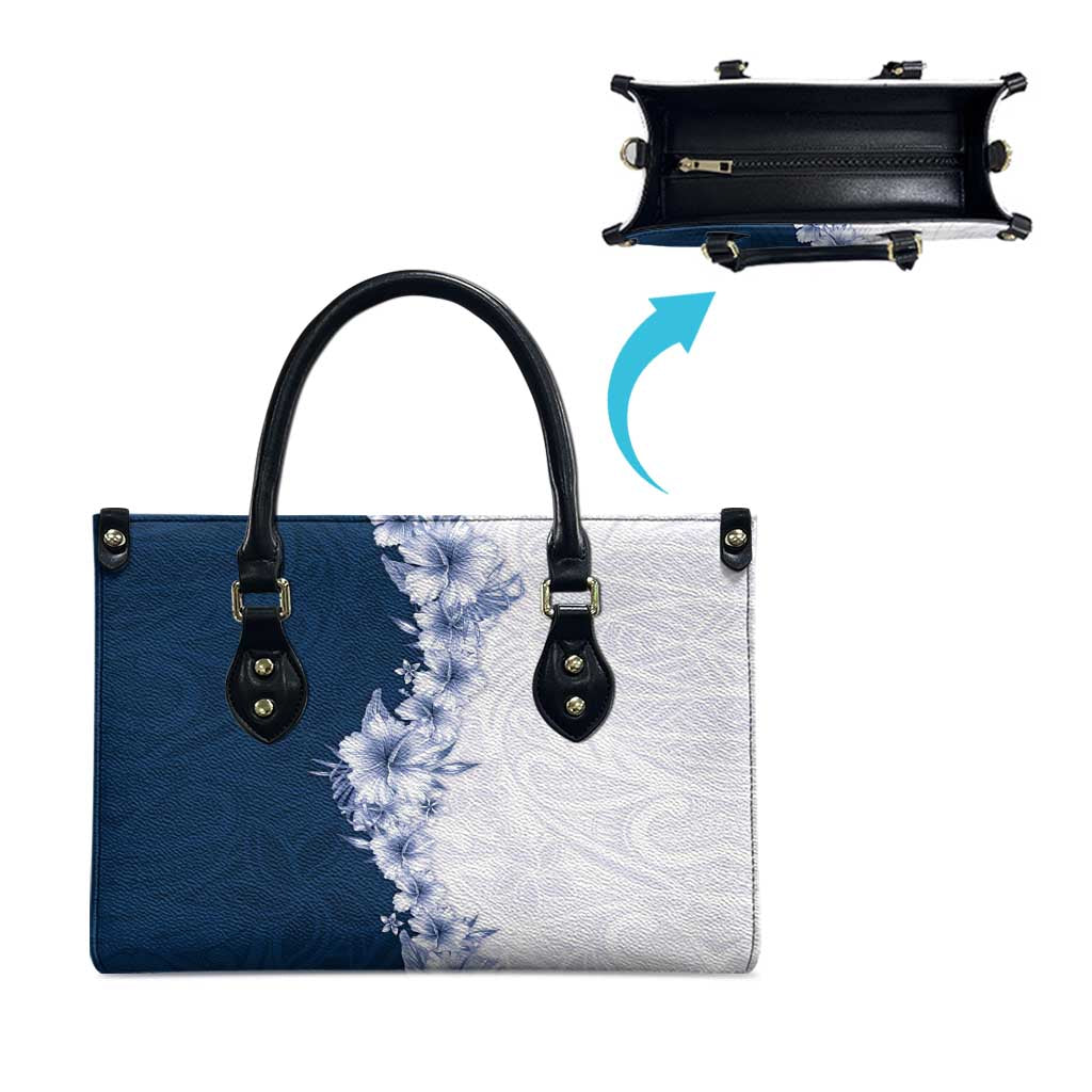 Hawaii Hibiscus Flowers Leather Bag Blue Polynesian Pattern