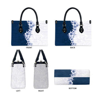 Hawaii Hibiscus Flowers Leather Bag Blue Polynesian Pattern