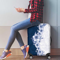 Hawaii Hibiscus Flowers Luggage Cover Blue Polynesian Pattern