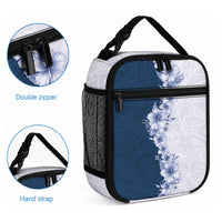 Hawaii Hibiscus Flowers Lunch Bag Blue Polynesian Pattern