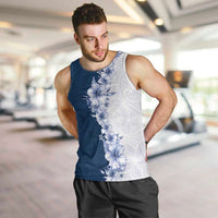 Hawaii Hibiscus Flowers Men Tank Top Blue Polynesian Pattern