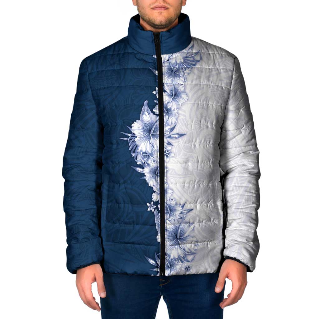 Hawaii Hibiscus Flowers Padded Jacket Blue Polynesian Pattern