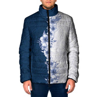 Hawaii Hibiscus Flowers Padded Jacket Blue Polynesian Pattern