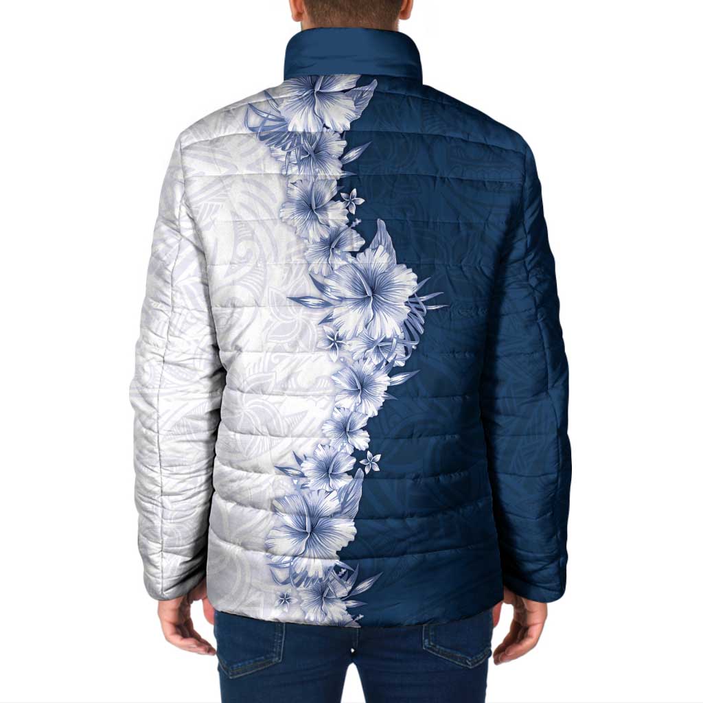 Hawaii Hibiscus Flowers Padded Jacket Blue Polynesian Pattern