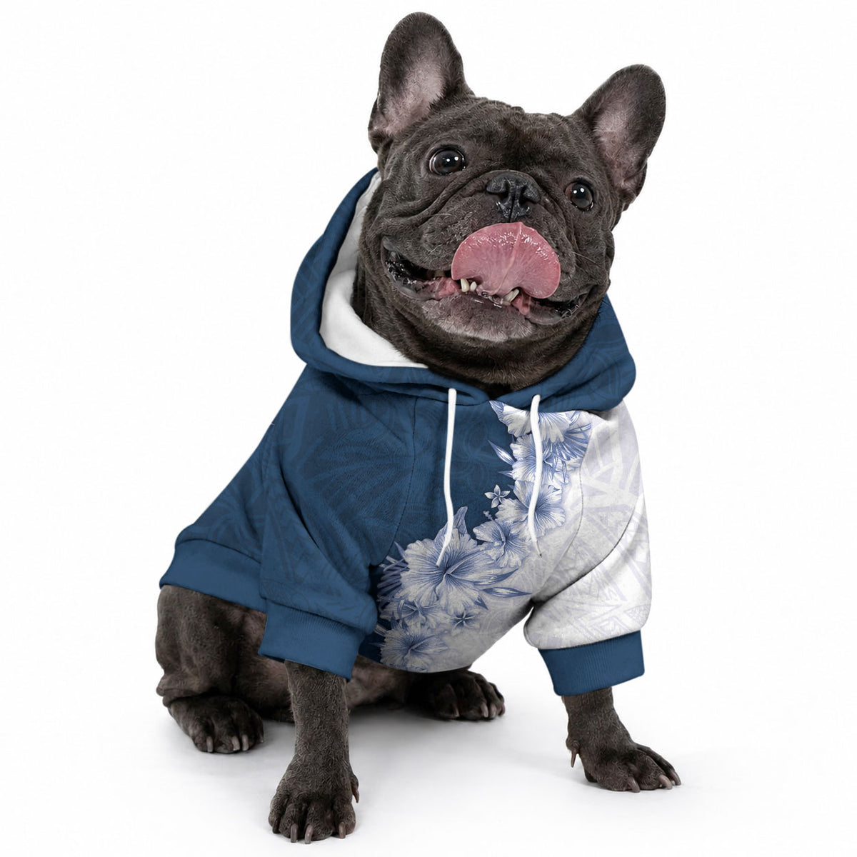 Hawaii Hibiscus Flowers Pet Hoodie Blue Polynesian Pattern