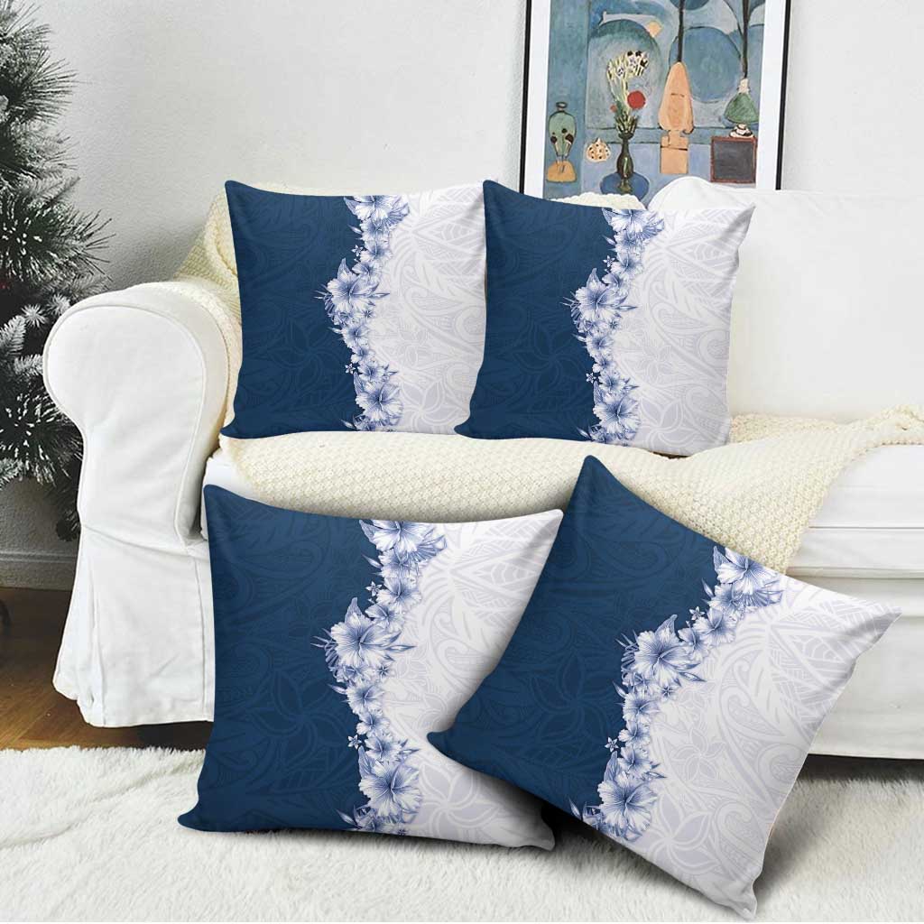 Hawaii Hibiscus Flowers Pillow Cover Blue Polynesian Pattern