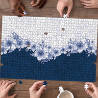 Hawaii Hibiscus Flowers Puzzle Blue Polynesian Pattern