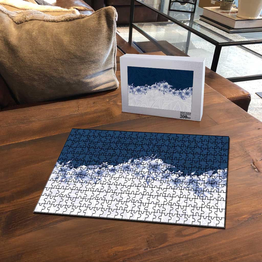 Hawaii Hibiscus Flowers Puzzle Blue Polynesian Pattern