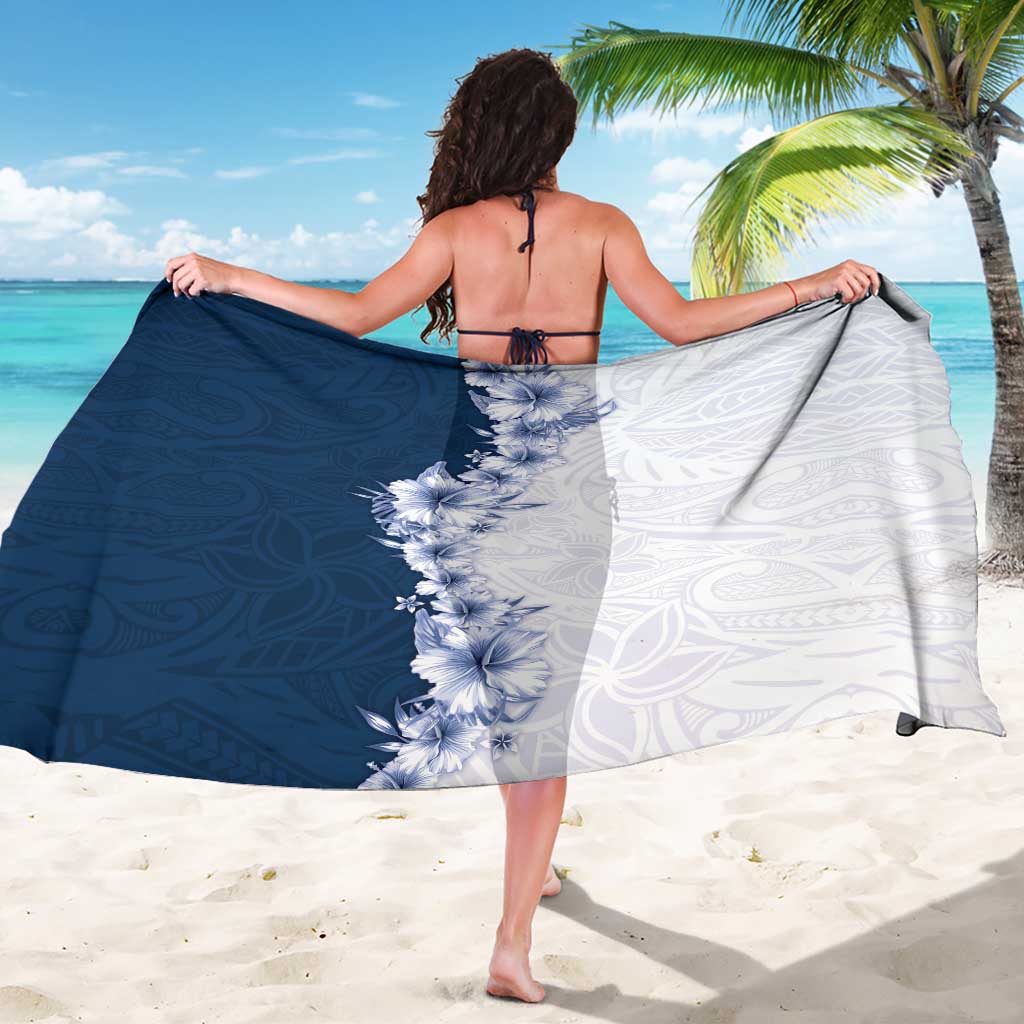 Hawaii Hibiscus Flowers Sarong Blue Polynesian Pattern
