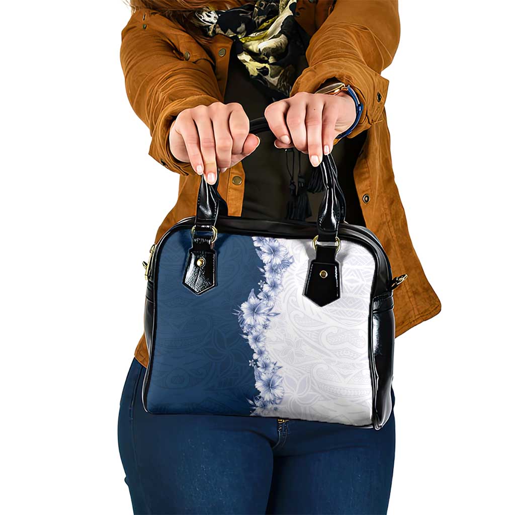 Hawaii Hibiscus Flowers Shoulder Handbag Blue Polynesian Pattern
