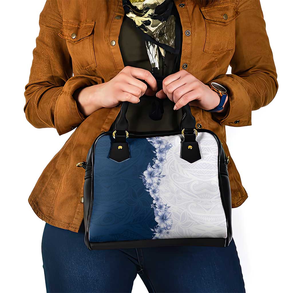 Hawaii Hibiscus Flowers Shoulder Handbag Blue Polynesian Pattern