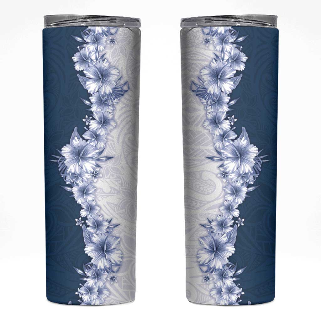 Hawaii Hibiscus Flowers Skinny Tumbler Blue Polynesian Pattern