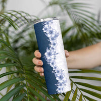 Hawaii Hibiscus Flowers Skinny Tumbler Blue Polynesian Pattern