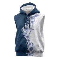 Hawaii Hibiscus Flowers Sleeveless Hoodie Blue Polynesian Pattern