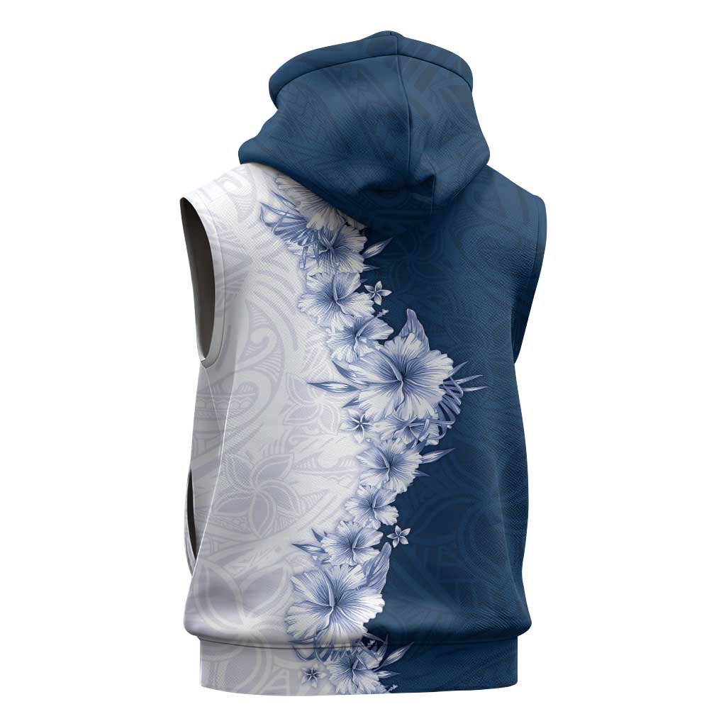 Hawaii Hibiscus Flowers Sleeveless Hoodie Blue Polynesian Pattern