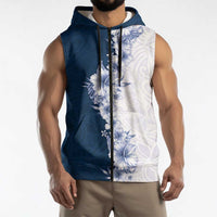Hawaii Hibiscus Flowers Sleeveless Zip Hoodie Blue Polynesian Pattern