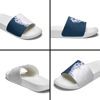 Hawaii Hibiscus Flowers Slide Sandals Blue Polynesian Pattern