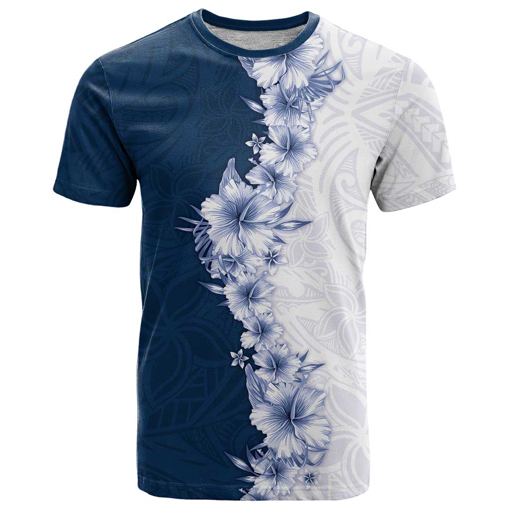 Hawaii Hibiscus Flowers T Shirt Blue Polynesian Pattern