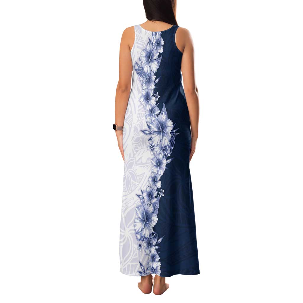 Hawaii Hibiscus Flowers Tank Maxi Dress Blue Polynesian Pattern