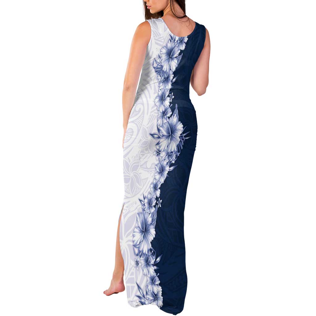 Hawaii Hibiscus Flowers Tank Maxi Dress Blue Polynesian Pattern