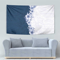 Hawaii Hibiscus Flowers Tapestry Blue Polynesian Pattern
