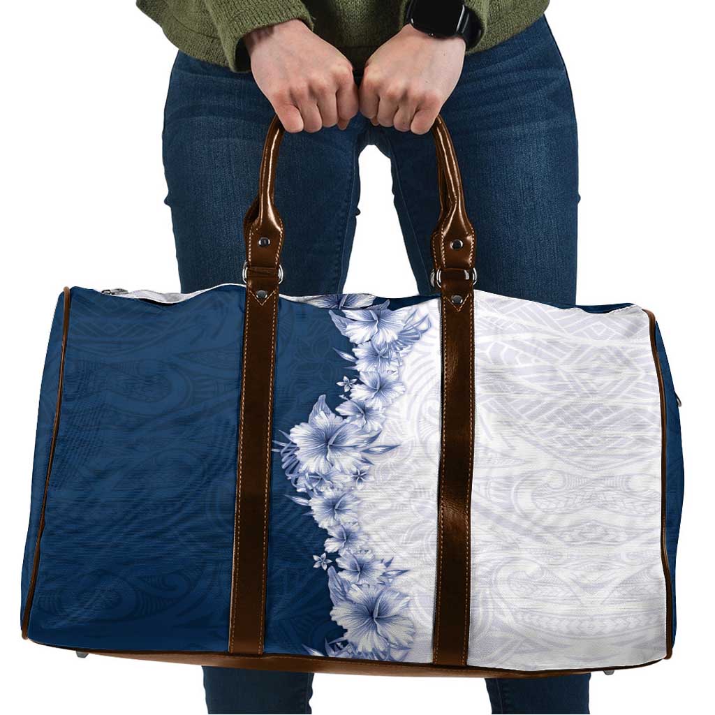 Hawaii Hibiscus Flowers Travel Bag Blue Polynesian Pattern
