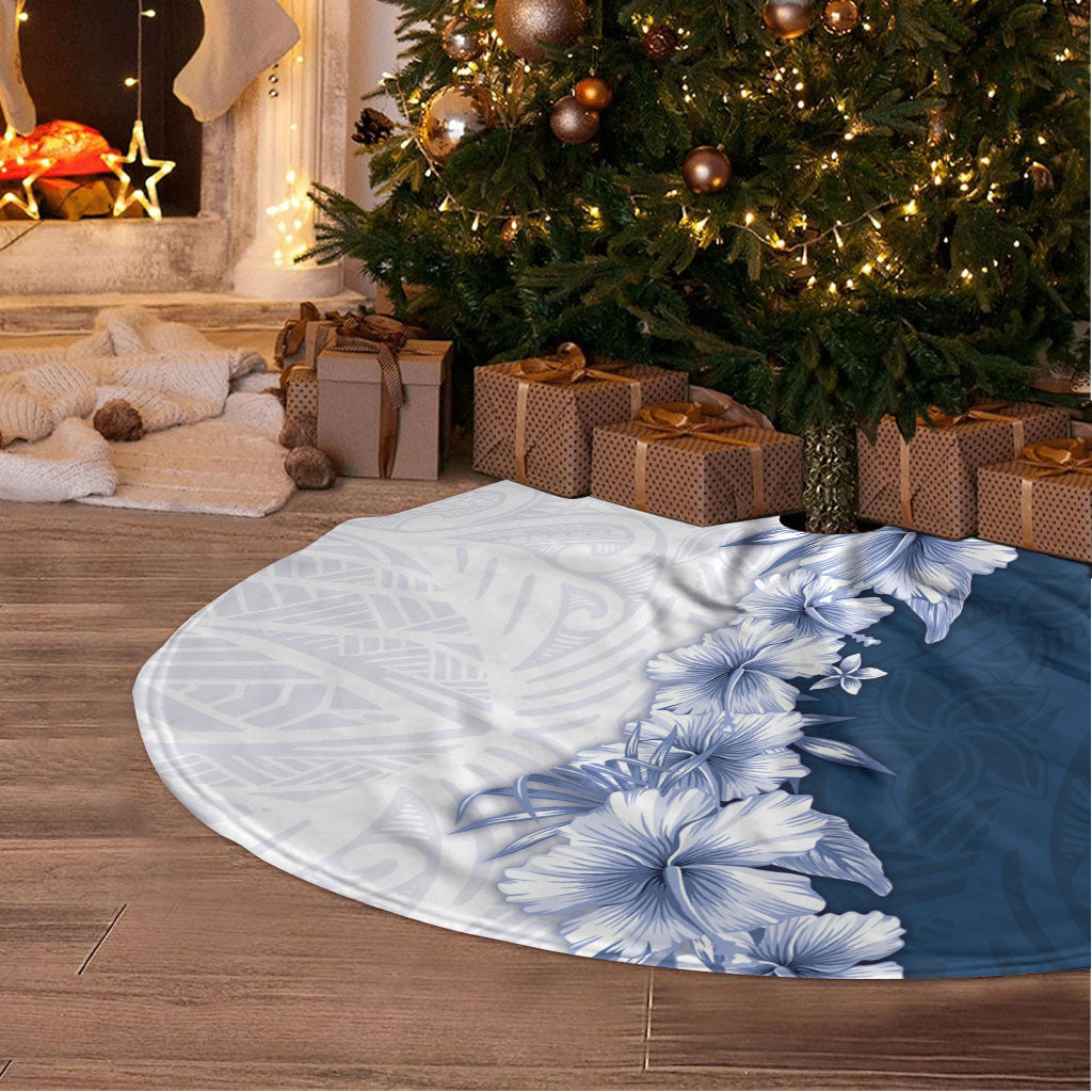 Hawaii Hibiscus Flowers Tree Skirt Blue Polynesian Pattern LT05 - Polynesian Pride