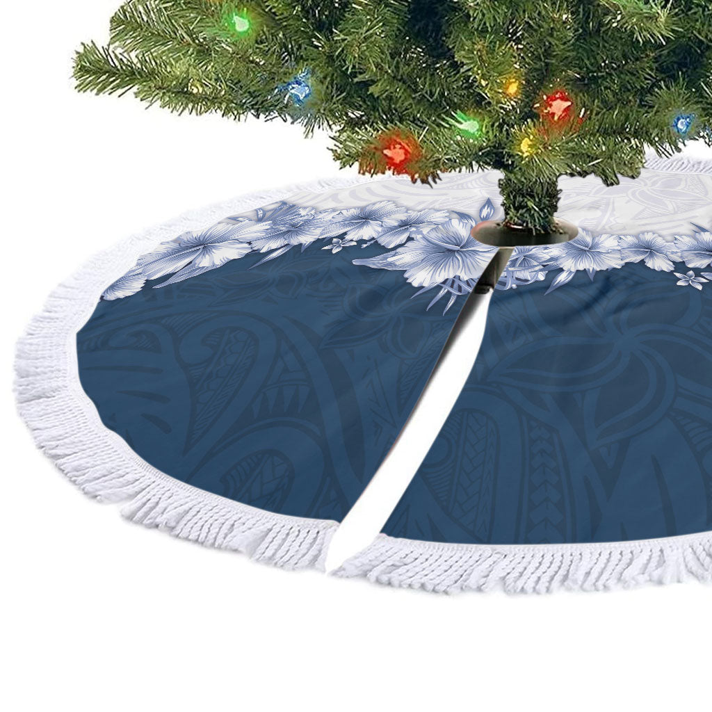 Hawaii Hibiscus Flowers Tree Skirt Blue Polynesian Pattern LT05 - Polynesian Pride