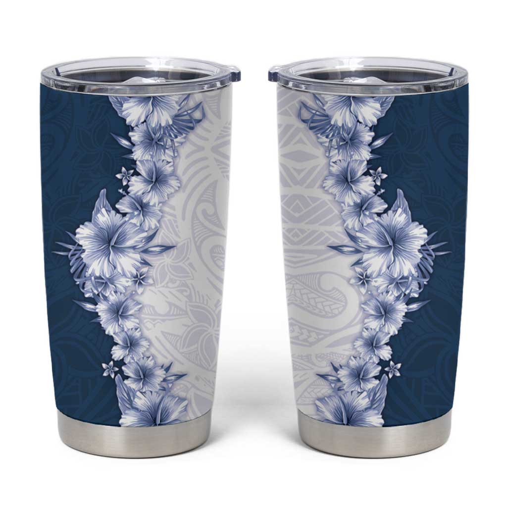 Hawaii Hibiscus Flowers Tumbler Cup Blue Polynesian Pattern
