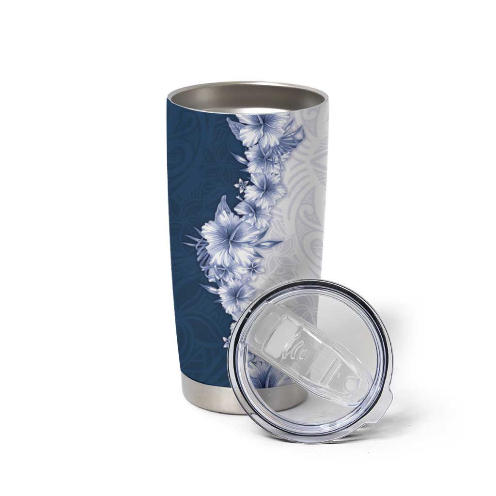 Hawaii Hibiscus Flowers Tumbler Cup Blue Polynesian Pattern