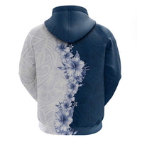 Hawaii Hibiscus Flowers Zip Hoodie Blue Polynesian Pattern