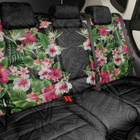 Hawaii Tropical Flowers Back Car Seat Cover Black Polynesian Tattoo Art