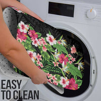 Hawaii Tropical Flowers Bathroom Set Black Polynesian Tattoo Art