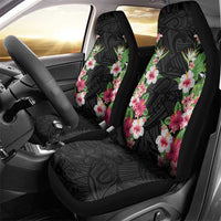 Hawaii Tropical Flowers Car Seat Cover Black Polynesian Tattoo Art