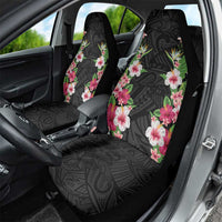 Hawaii Tropical Flowers Car Seat Cover Black Polynesian Tattoo Art