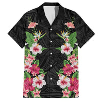 Hawaii Tropical Flowers Family Matching Mermaid Dress and Hawaiian Shirt Black Polynesian Tattoo Art LT05 Dad's Shirt - Short Sleeve Black - Polynesian Pride