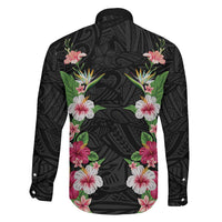 Hawaii Tropical Flowers Family Matching Puletasi and Hawaiian Shirt Black Polynesian Tattoo Art LT05 - Polynesian Pride