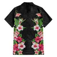 Hawaii Tropical Flowers Family Matching Short Sleeve Bodycon Dress and Hawaiian Shirt Black Polynesian Tattoo Art LT05 - Polynesian Pride
