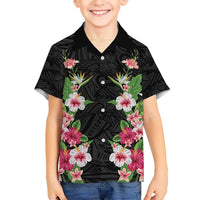 Hawaii Tropical Flowers Family Matching Short Sleeve Bodycon Dress and Hawaiian Shirt Black Polynesian Tattoo Art LT05 Son's Shirt Black - Polynesian Pride