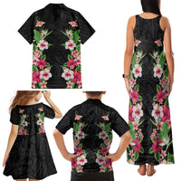 Hawaii Tropical Flowers Family Matching Tank Maxi Dress and Hawaiian Shirt Black Polynesian Tattoo Art LT05 - Polynesian Pride