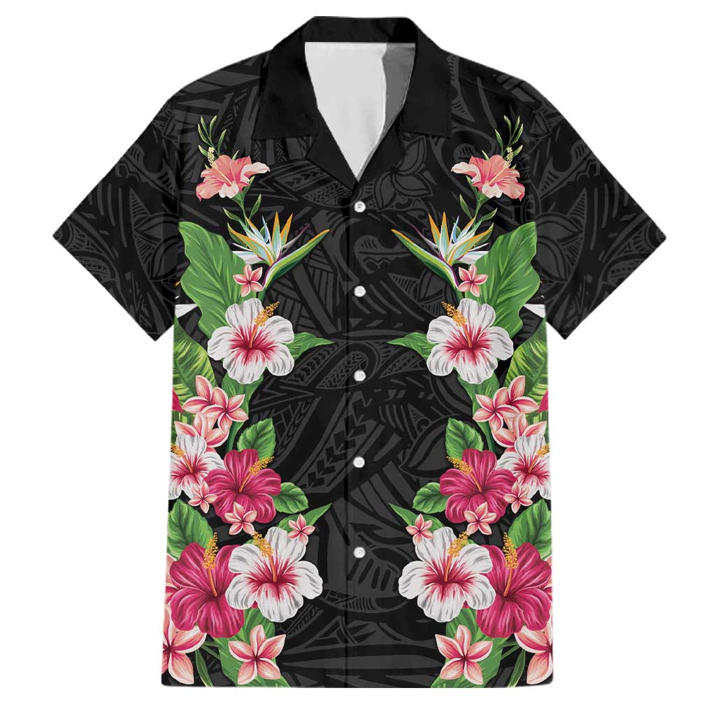 Hawaii Tropical Flowers Family Matching Tank Maxi Dress and Hawaiian Shirt Black Polynesian Tattoo Art LT05 Dad's Shirt - Short Sleeve Black - Polynesian Pride
