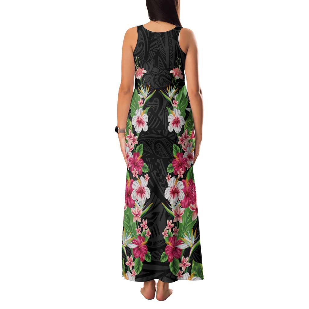 Hawaii Tropical Flowers Family Matching Tank Maxi Dress and Hawaiian Shirt Black Polynesian Tattoo Art LT05 - Polynesian Pride
